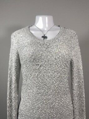 Apt. 9 silver sequin knit sweater medium crew neck marled shimmer